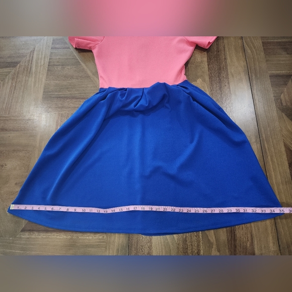 Lularoe Amelia Style Pocket Dress Sz Med Colorblock Stretch Fit Flare Pink Blue - Picture 8 of 12